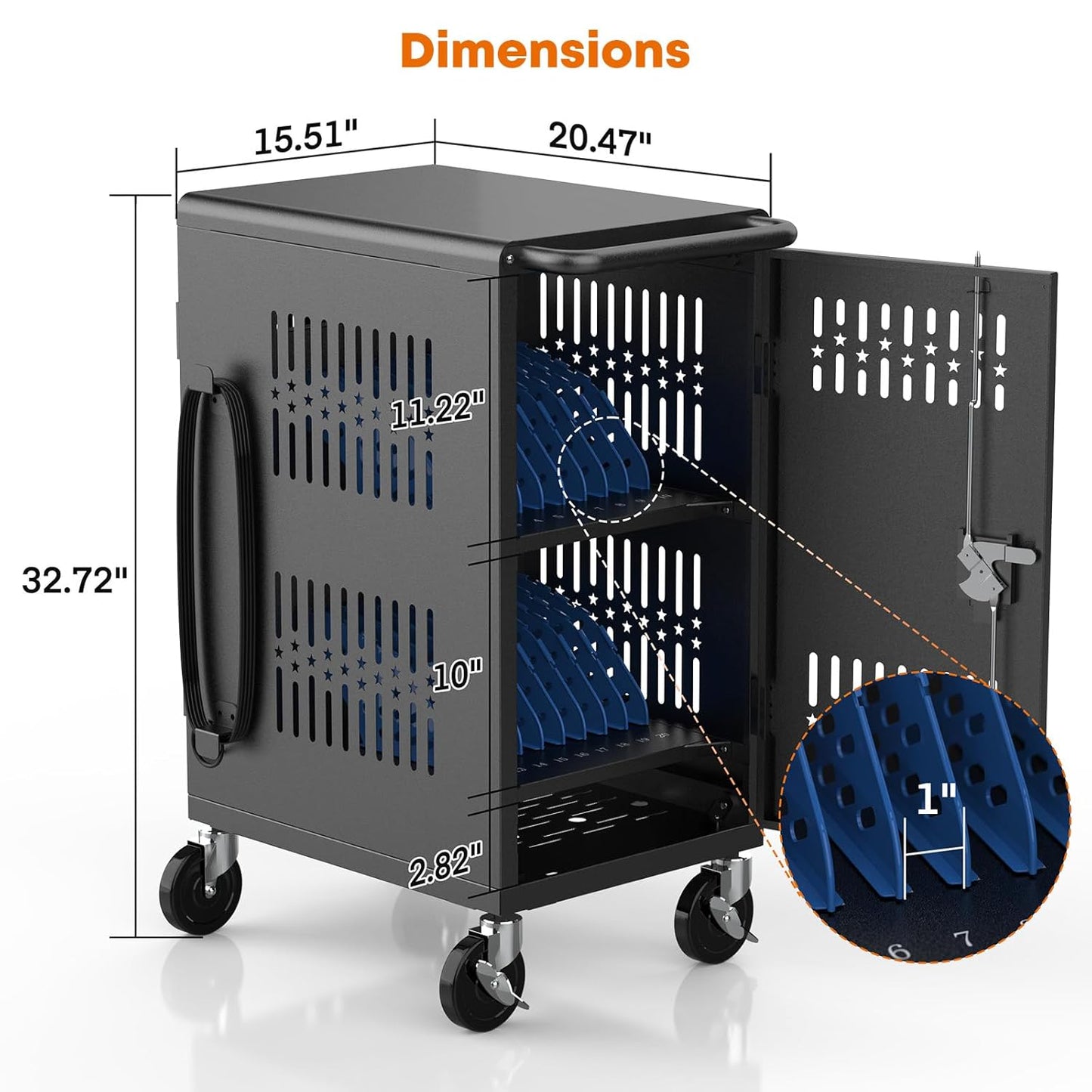 M-C20-H - Pre-Assembled American Style Heavy-Duty 20 Bay Laptop Charging Cart for School Classroom Storing and Charing 20 Chromebook, Laptop, and Tablet