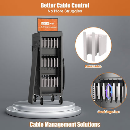 18-Bay Heavy Duty Mobile Charging Cart – Fully Assembled Metal Storage for Laptops & Tablets up to 14-Inch Screens