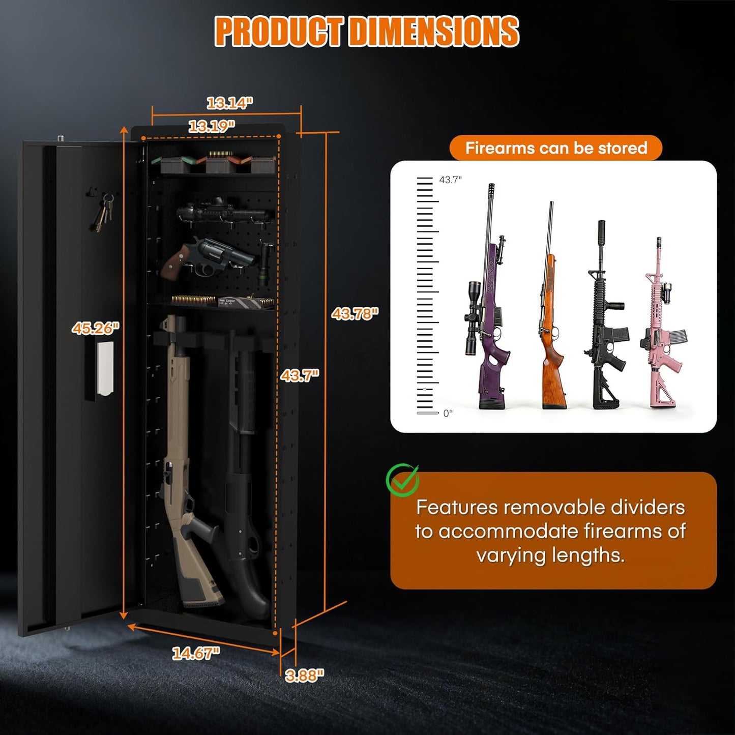 45-Inch In-Wall Gun Safe – Between-Studs, Electronic Keypad, Adjustable Shelves, Heavy Duty Steel