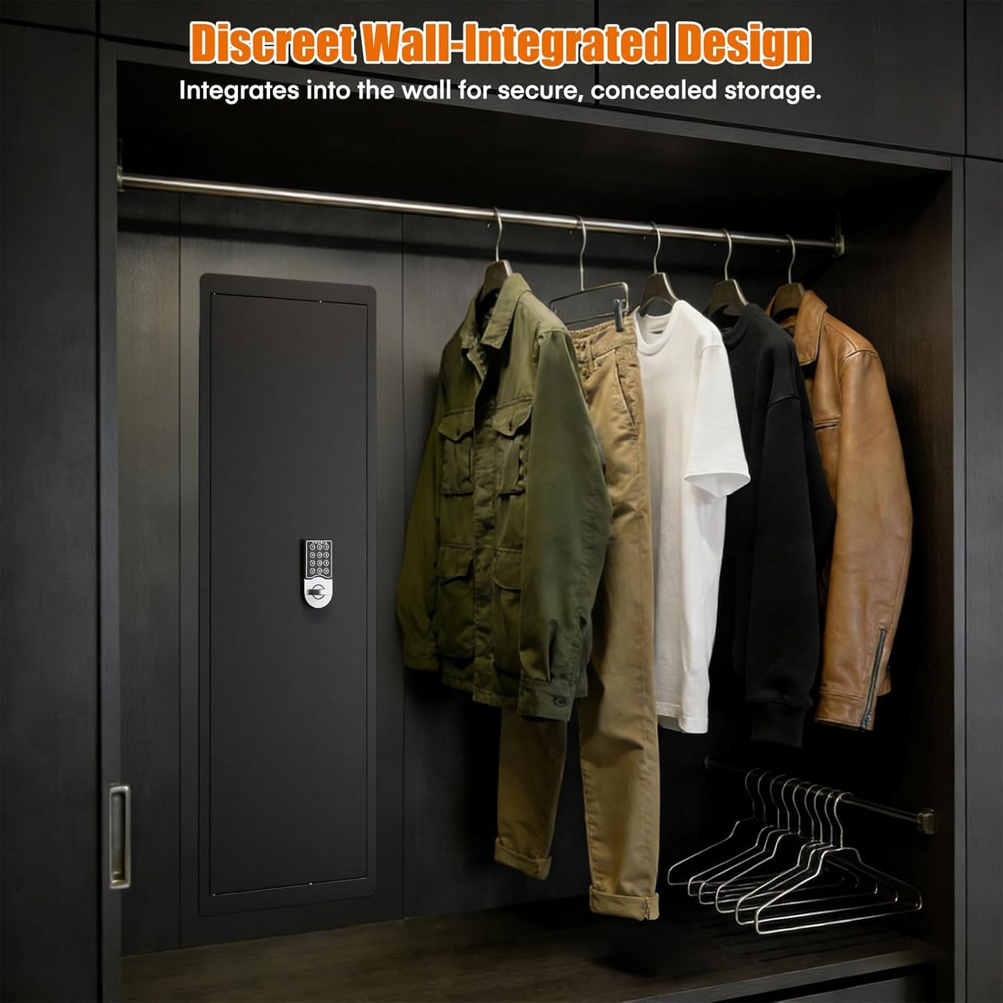 45-Inch In-Wall Gun Safe – Between-Studs, Electronic Keypad, Adjustable Shelves, Heavy Duty Steel