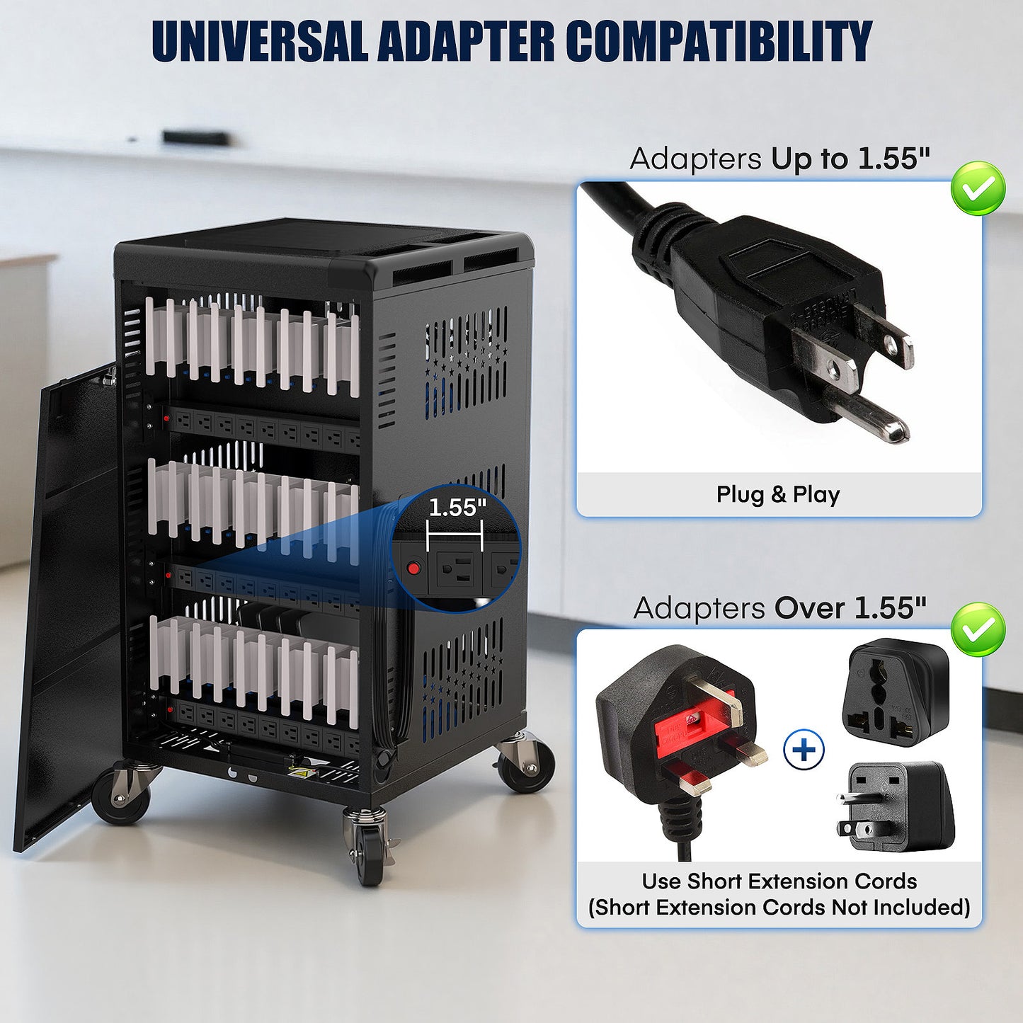 M-C30B-H - Fully Assembled 30 Bay Mobile Charging and Storage Cart for iPad,Chromebook and Laptop Computer with Keypad Lock,Up to 14-inch Screen Size,Surge Protection,Front & Back Access Locking Cabinet