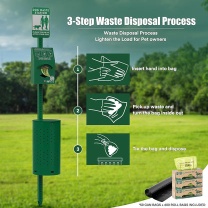 Outdoor Dog Waste Station – Rustproof Aluminum, 10 Gallon Bin, Bags & Liners Included