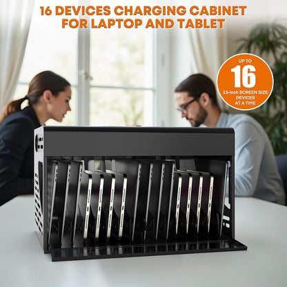 16-Bay Locking Charging Cabinet for Laptops & Chromebooks – Fits Devices up to 14-inch , Cable Management