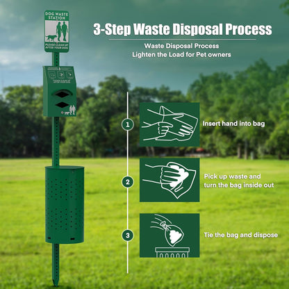 Aluminum Dog Waste Station – 10-Gallon Rustproof Outdoor Bin with Lock & Reflective Sign