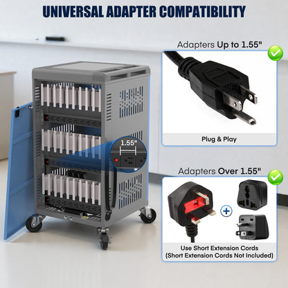 30-Bay Mobile Charging Cart – Fully Assembled, Keypad Lock, Surge Protection, Dual Access