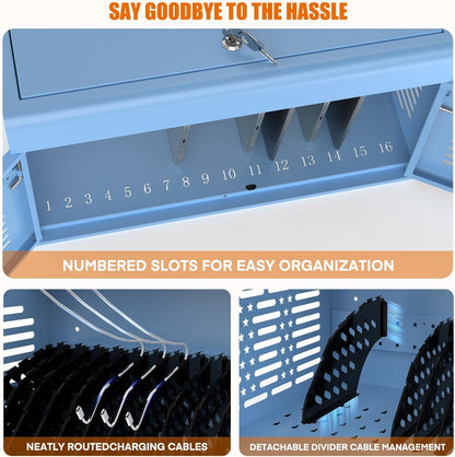 16-Devices Locking Charging Cabinet for Laptops & Tablets – With Cable Management