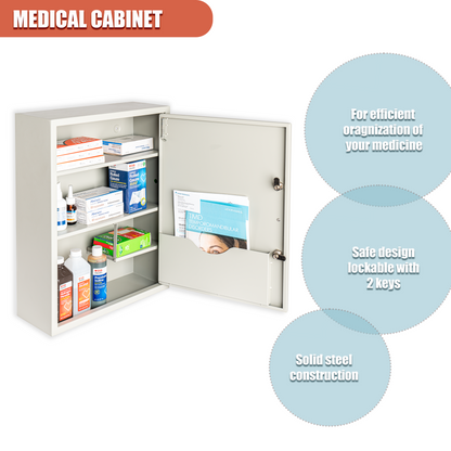 Large Dual-Lock Medicine Cabinet – Wall Mounted Steel First Aid Box
