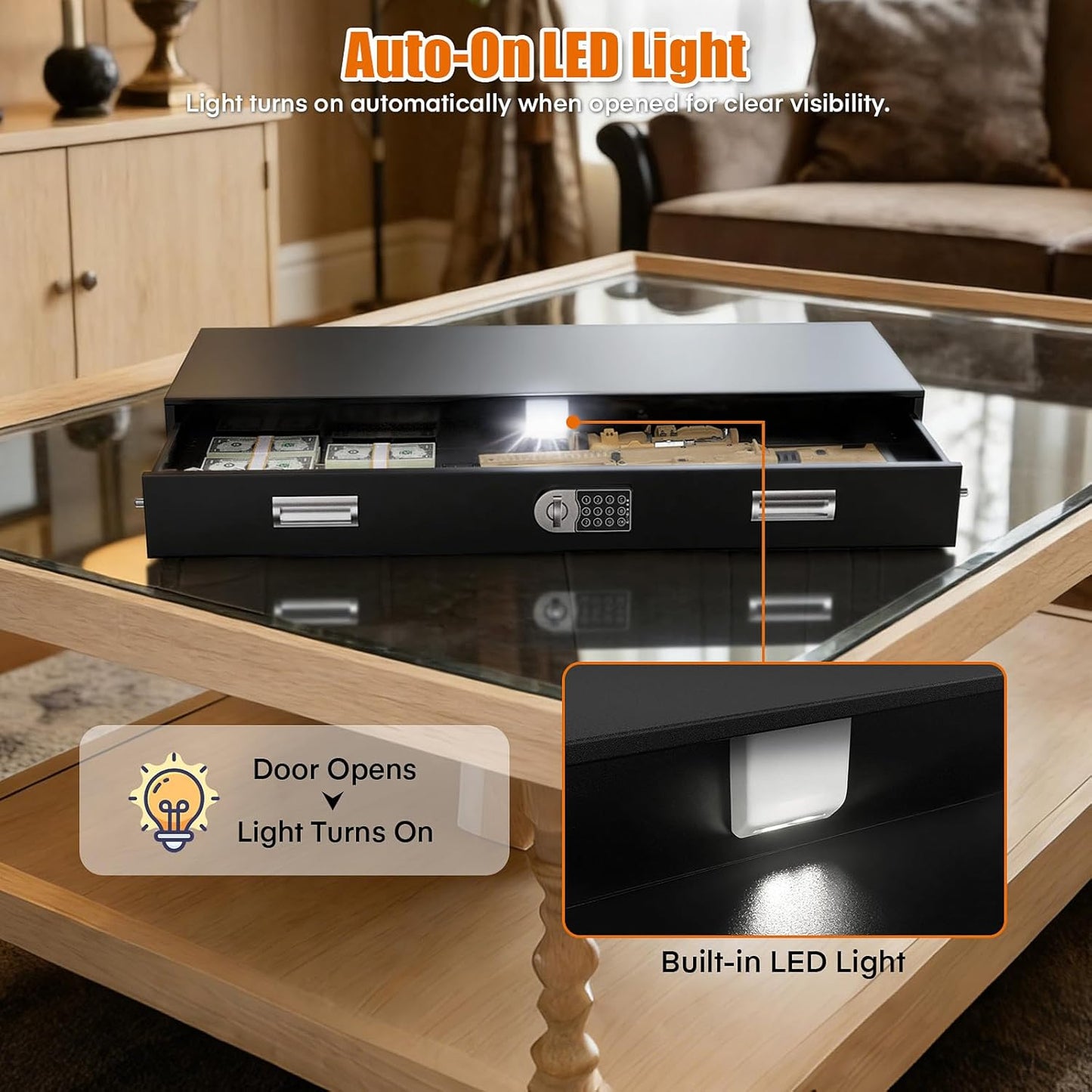 Under Bed Gun Safe Drawer for Rifles & Pistols – Long Storage Case for Home or Car