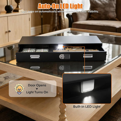 Under Bed Gun Safe Drawer for Rifles & Pistols – Long Storage Case for Home or Car