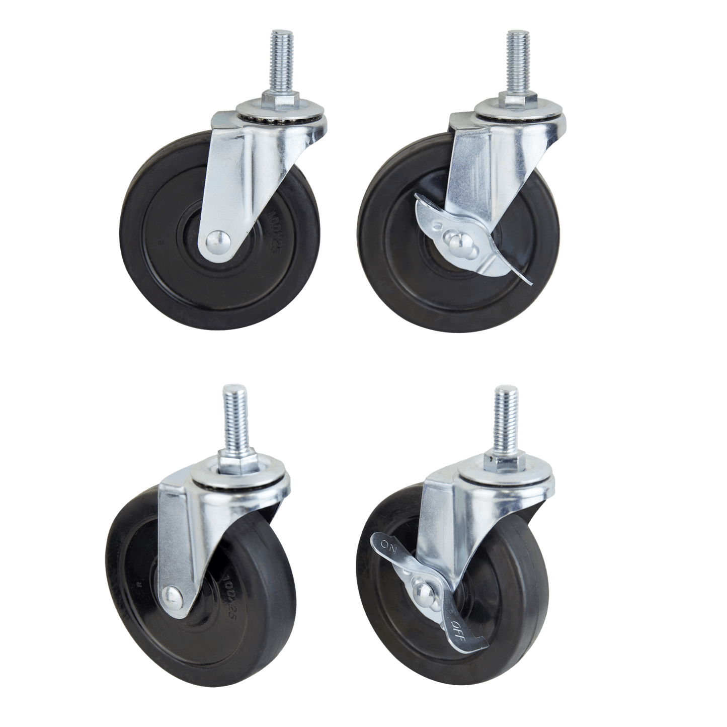 4x4'' WHEELS (2 WITH BRAKES AND 2 WITHOUT BRAKES)