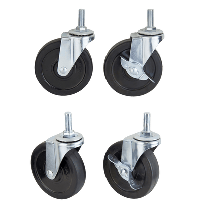 4x4'' WHEELS (2 WITH BRAKES AND 2 WITHOUT BRAKES)