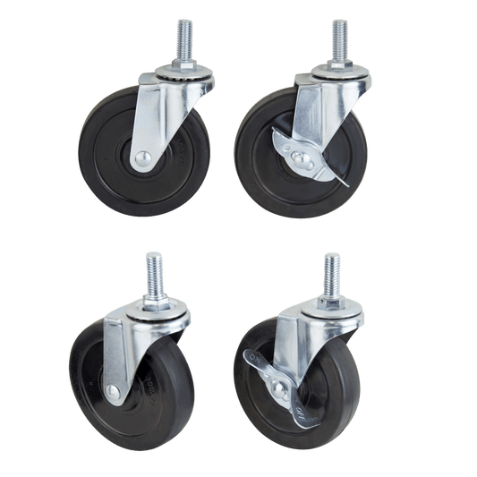 4x4'' WHEELS (2 WITH BRAKES AND 2 WITHOUT BRAKES)