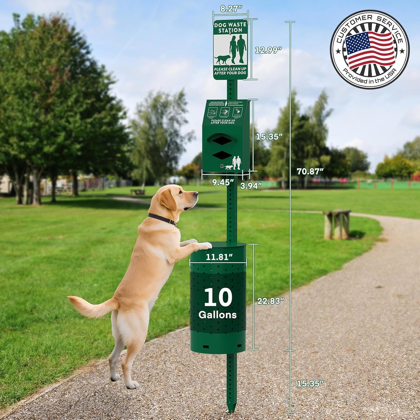 Outdoor Dog Waste Station – Rustproof Aluminum, 10 Gallon Bin, Bags & Liners Included