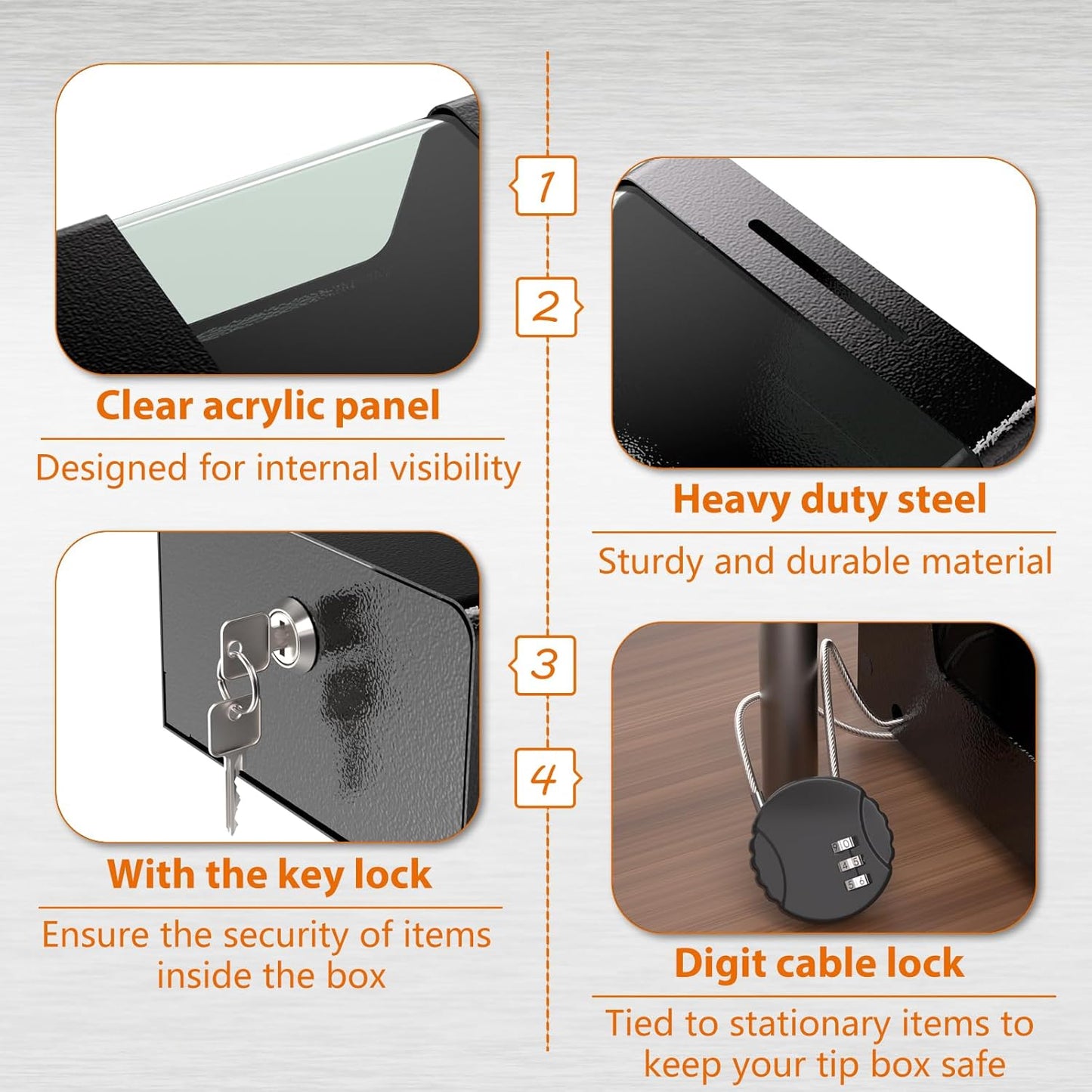Steel Locking Tip Box – Heavy Duty with Combination Cable Lock for Donations & Suggestions