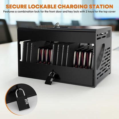 16-Bay Locking Charging Cabinet for Laptops & Chromebooks – Fits Devices up to 14-inch , Cable Management