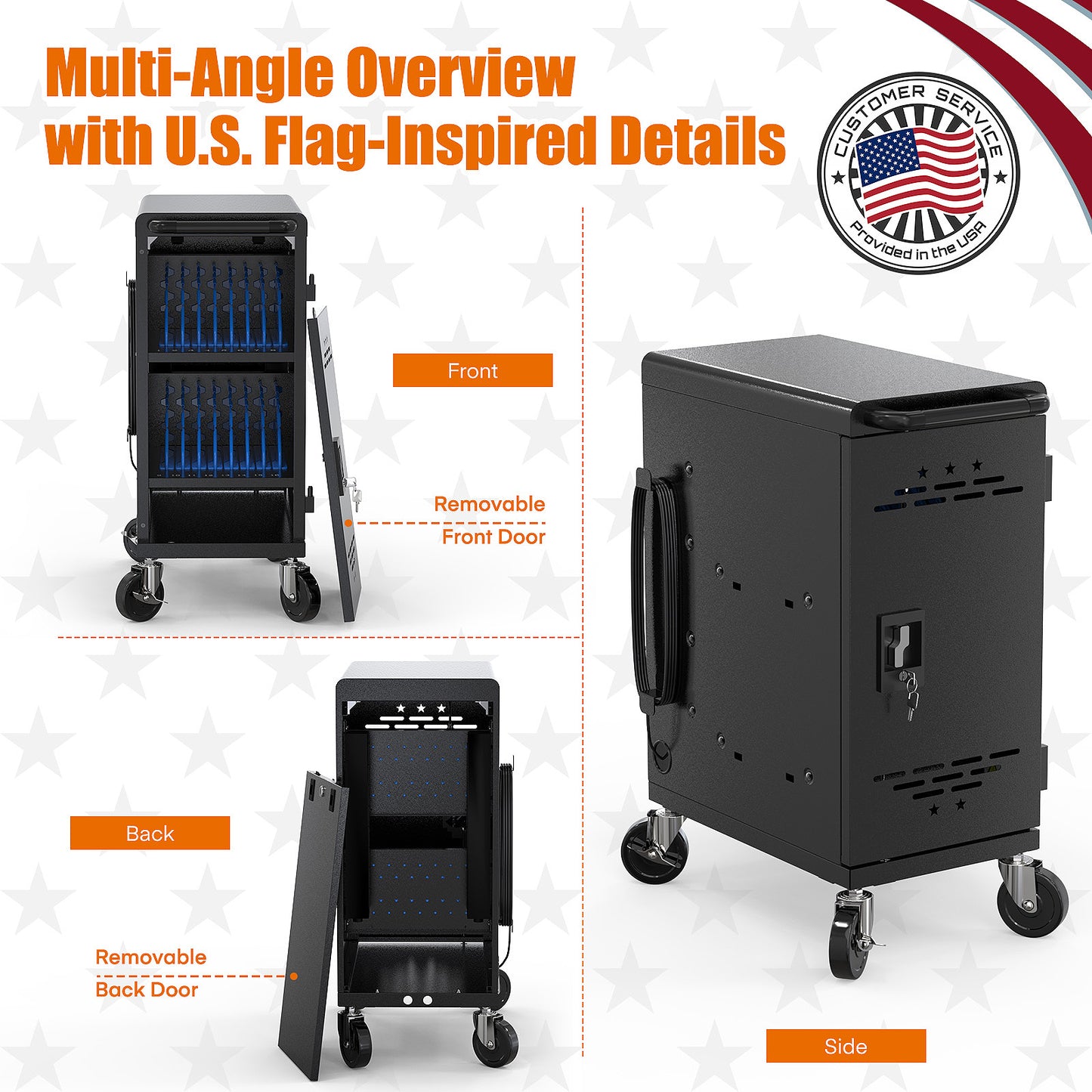 16-Devices Charging Cart – Black, Fits Devices up to 14-Inch, Cable Management & Accessory Storage