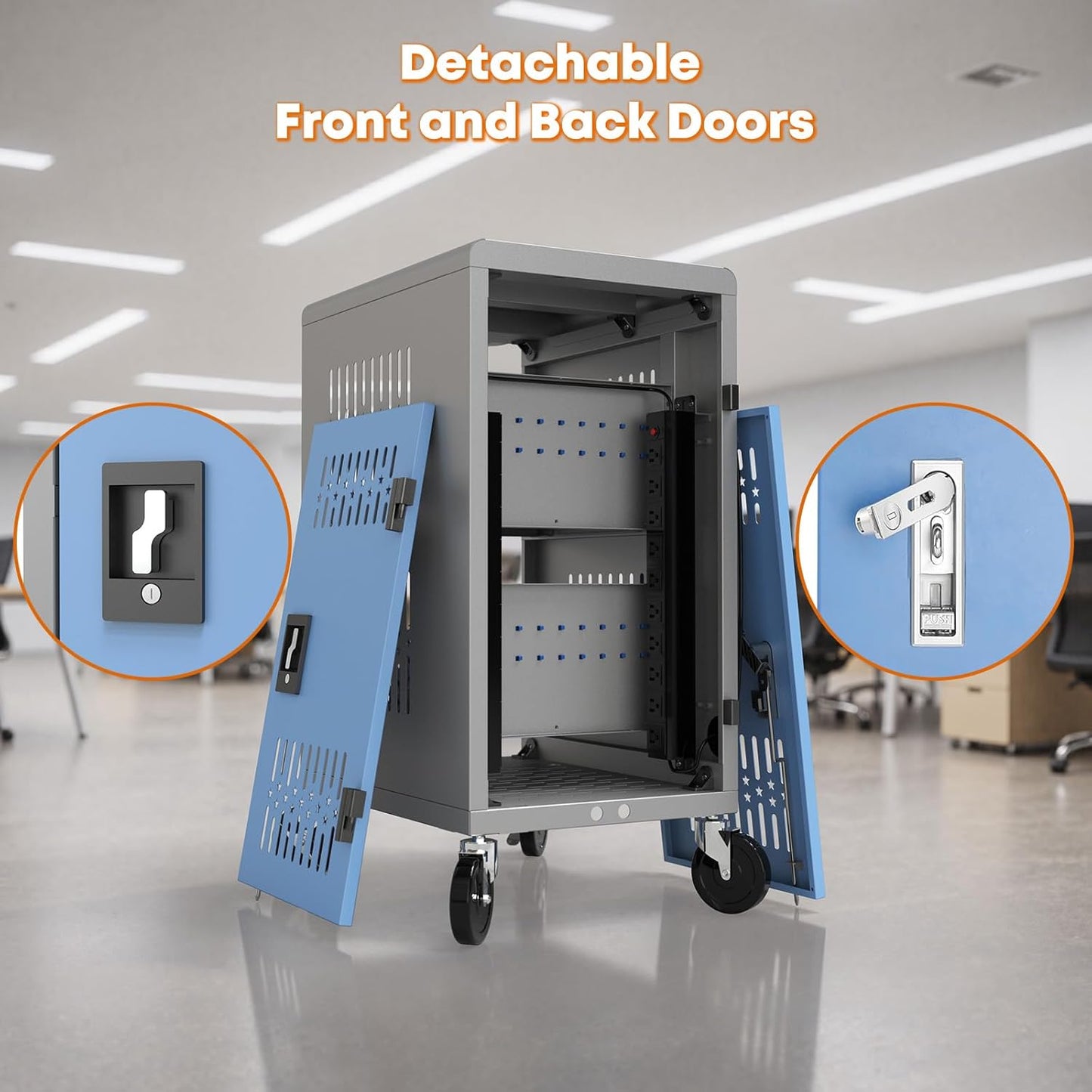 M-C20-T - 20 Bay mobile charging cart with storage for multiple Chromebook, laptop, kindle, iPad | Charging Station with Cable Management for classroom less assembly