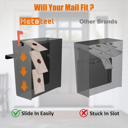 Wall Mounted Locking Mailbox – Weatherproof Steel, Outgoing Slot, Key Lock, Red Flag