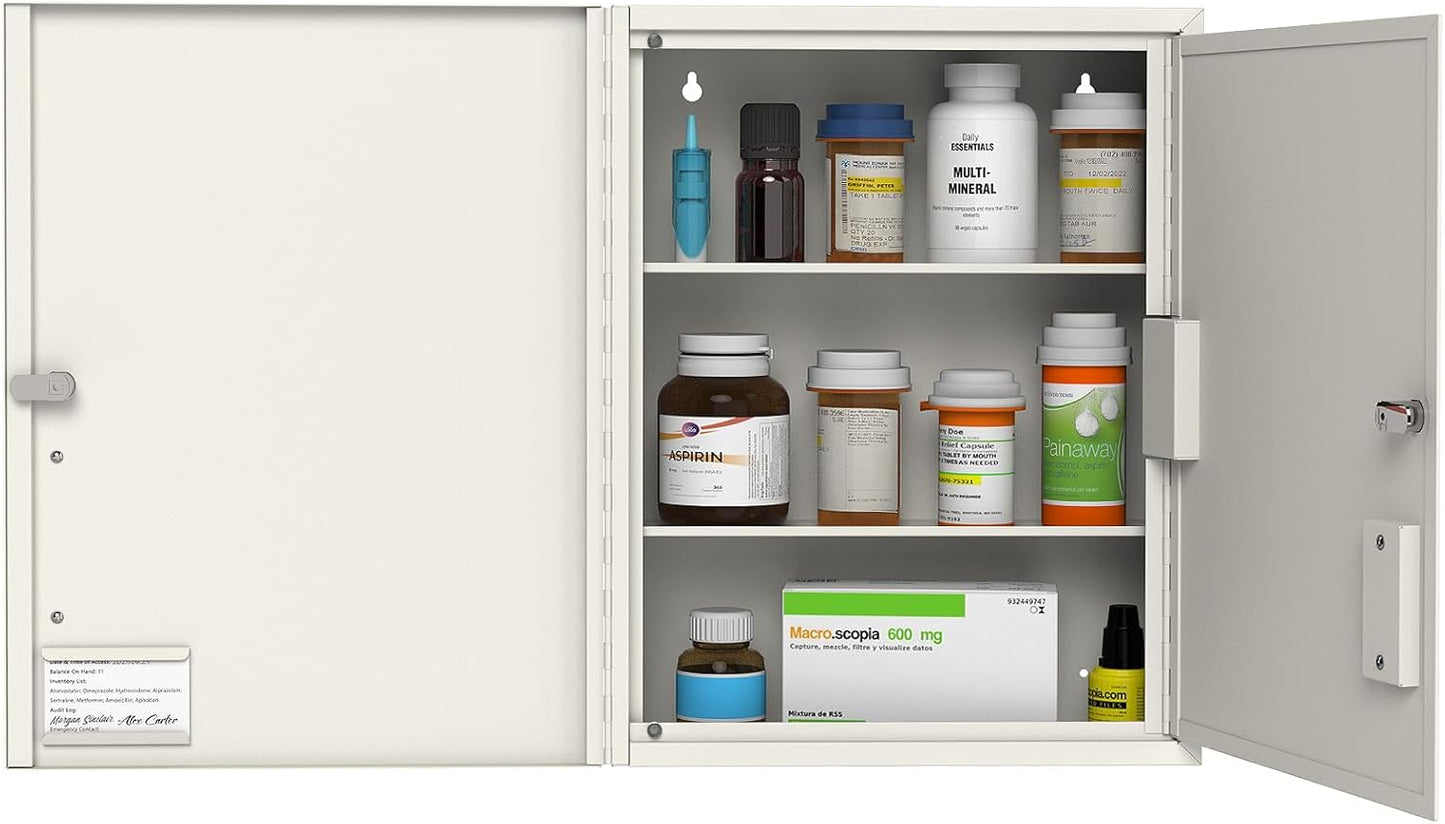 M-MC-8 - Locking Medicine Cabinet with Double Doors – Wall-Mount Steel Drug Cabinet
