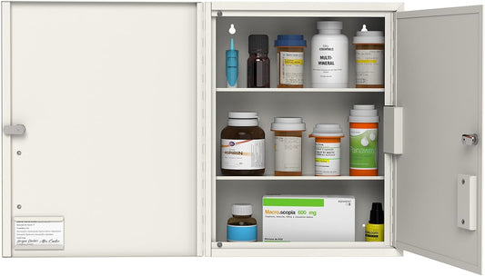 M-MC-8 - Locking Medicine Cabinet with Double Doors – Wall-Mount Steel Drug Cabinet