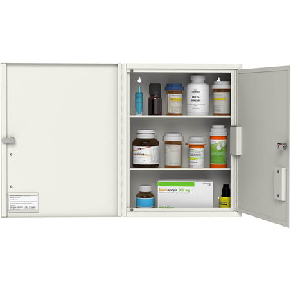 Locking Medicine Cabinet with Double Doors – Wall-Mount Steel Drug Cabinet