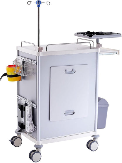 All-Aluminum Medical Crash Cart – Mobile Emergency Trolley with Drawers, IV Pole, CPR Board, Oxygen Holder