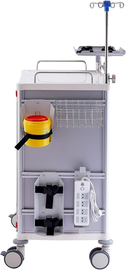 All-Aluminum Medical Crash Cart – Mobile Emergency Trolley with Drawers, IV Pole, CPR Board, Oxygen Holder