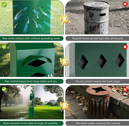 Aluminum Dog Waste Station – 10-Gallon Rustproof Outdoor Bin with Lock & Reflective Sign