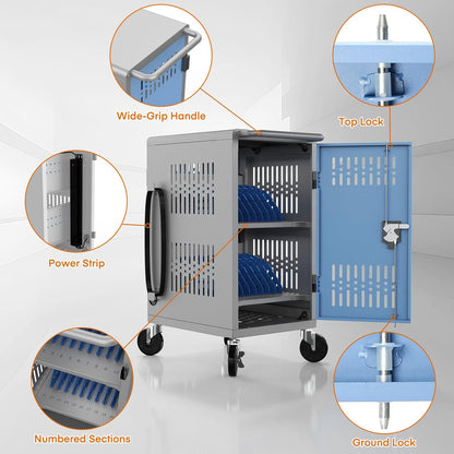 20-Bay Mobile Charging Cart with Storage – For Laptops, Chromebooks, Tablets, Cable Management
