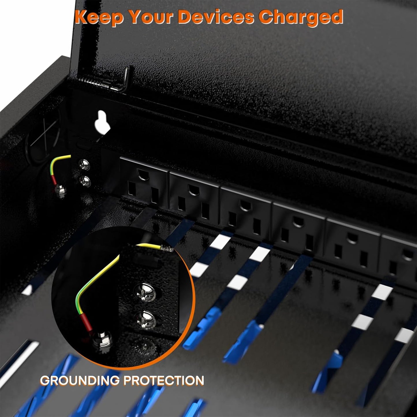 M-C16B-H - 16-Device Locking Tablet Charging Station - Classroom Charging Station for 16 Chromebook Tablet Laptop - Metal Laptop Charging Cart with Cable Management and Charger Organization (Black)