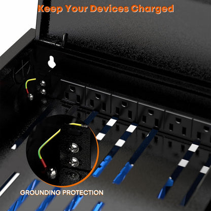 16-Devices Locking Charging Station – Metal Cart for Laptops & Tablets, Cable Organization