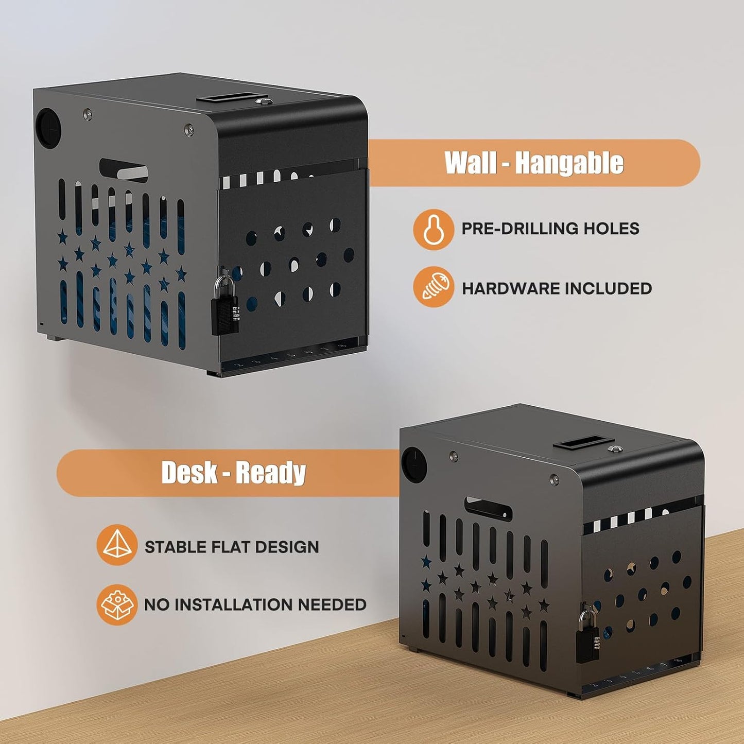 M-C8-H - 8 Tablet Charging Station Lock Box - Fits 14" Screen, Steel Case & Lockable Door, & 2 Keys Included - For Chromebook, Laptop,and Tablets - Ideal for Offices, Classrooms, & Hospitals (Black)