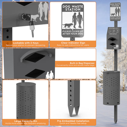 Black Outdoor Dog Waste Station – Rustproof Aluminum, 10 Gallon Bin, Bags & Liners Included