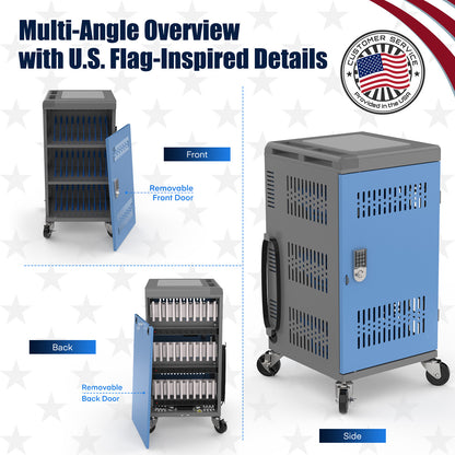 30-Bay Mobile Charging Cart – Fully Assembled, Keypad Lock, Surge Protection, Dual Access