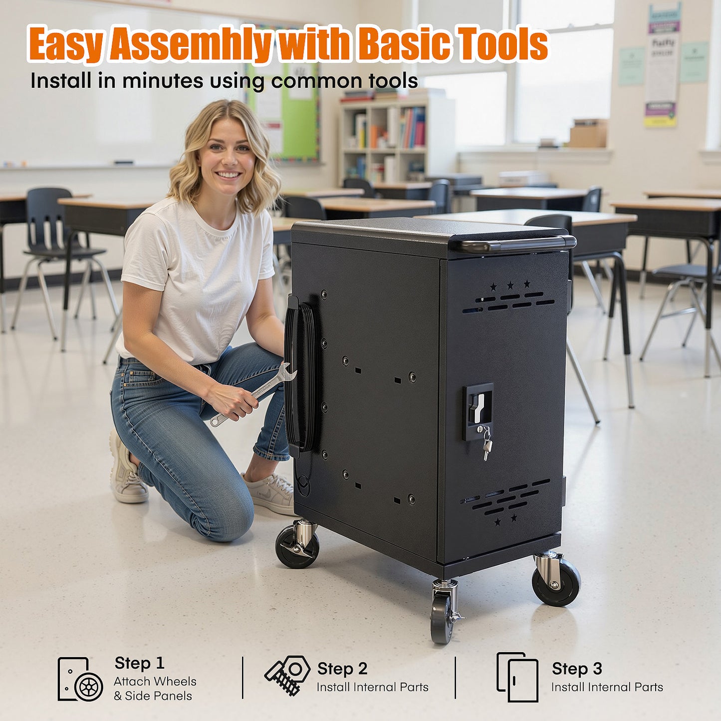 16-Devices Charging Cart – Black, Fits Devices up to 14-Inch, Cable Management & Accessory Storage