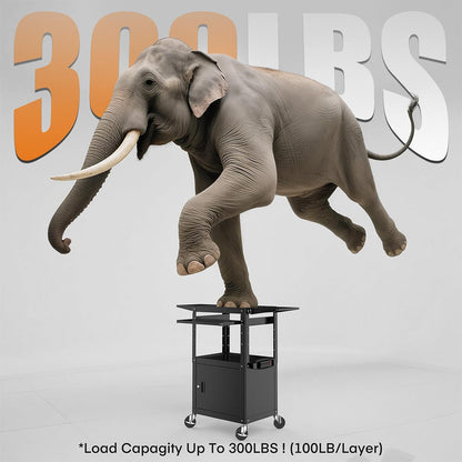 Heavy Duty Steel AV Cart – Lockable Storage, Folding Shelves, Adjustable Height, Wheels