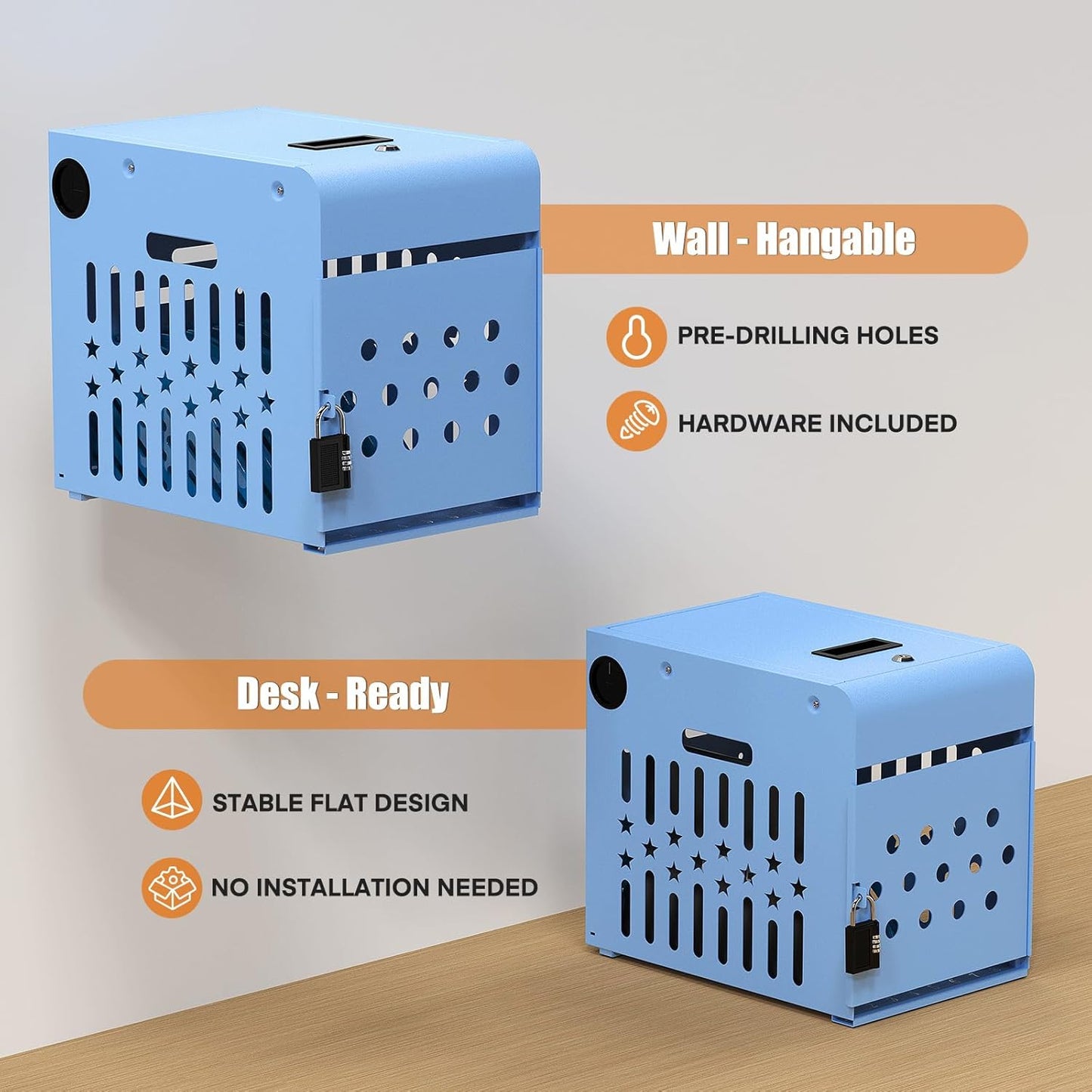 M-C8-B - 8 Tablet Charging Station Lock Box - Fits 14" Screen, Steel Case & Lockable Door, & 2 Keys Included - For Chromebook, Laptop,and Tablets - Ideal for Offices, Classrooms, & Hospitals (Blue)