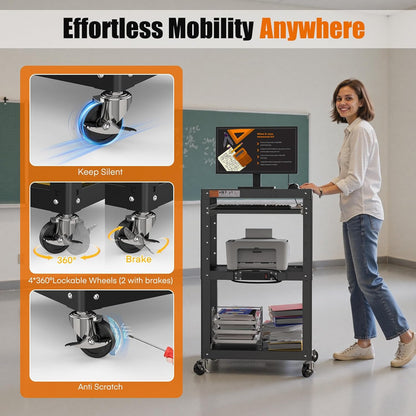 Metal Presentation Cart with Adjustable Shelves – Rolling Stand for Projector, TV, Laptop, Printer
