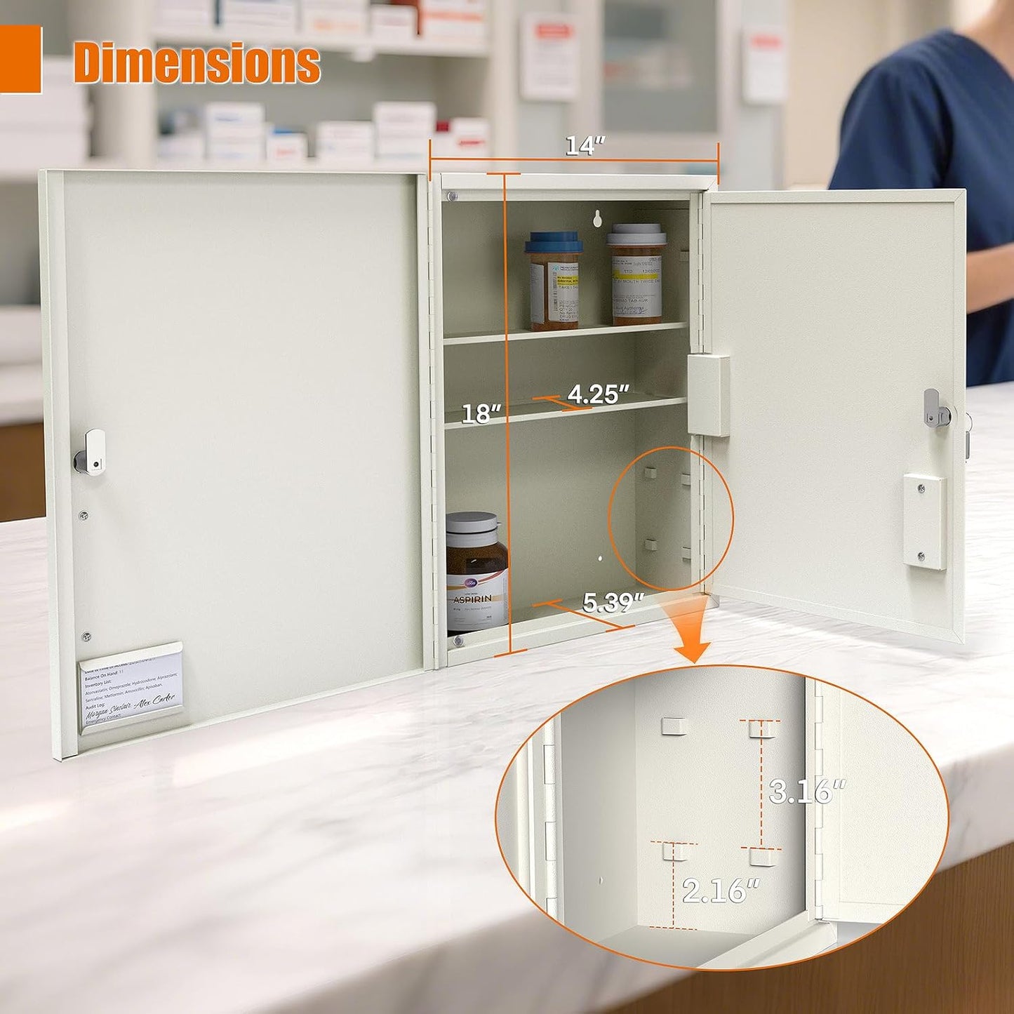 M-MC-8 - Locking Medicine Cabinet with Double Doors – Wall-Mount Steel Drug Cabinet