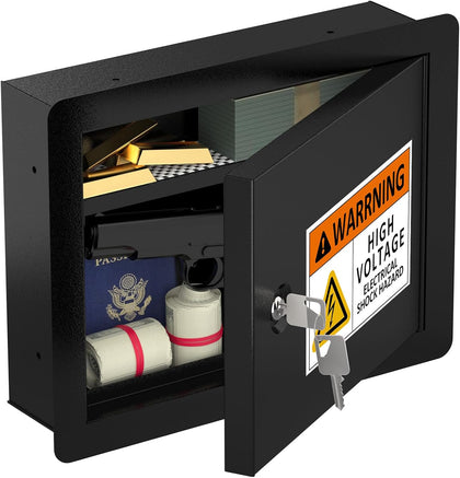 Hidden In‑Wall Safe – Keyed Recessed Lock Box, Fits 16" Studs, for Cash, Firearms & Documents (Black)