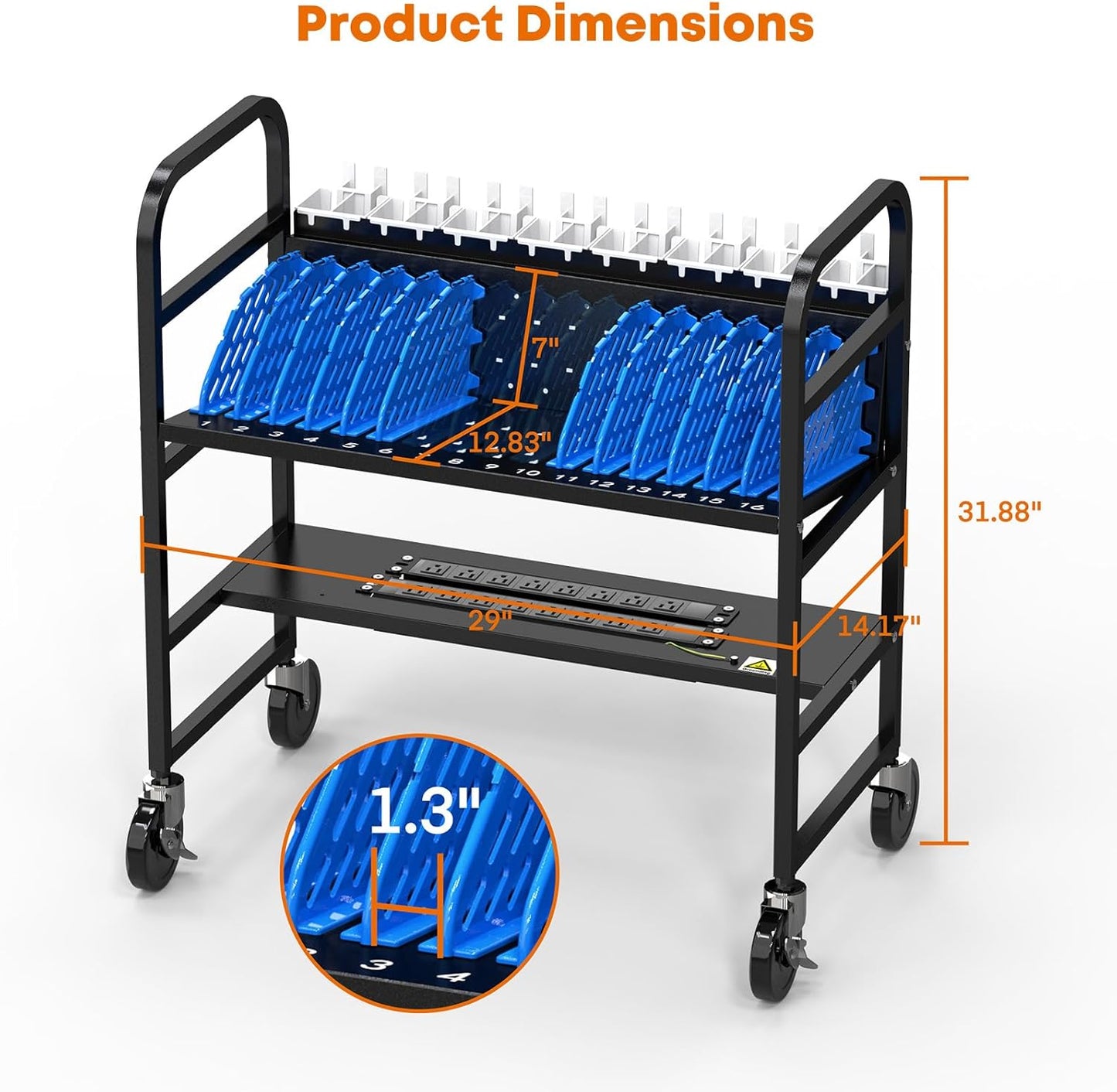 16-Device Charging Station – Open Cart for Laptops & Tablets, Cord Management