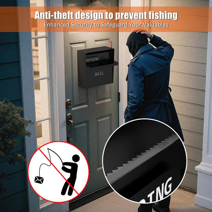 Wall Mounted Locking Mailbox – Weatherproof Steel, Outgoing Slot, Key Lock, Red Flag