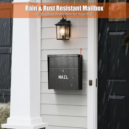 Wall Mounted Locking Mailbox – Weatherproof Steel, Outgoing Slot, Key Lock, Red Flag