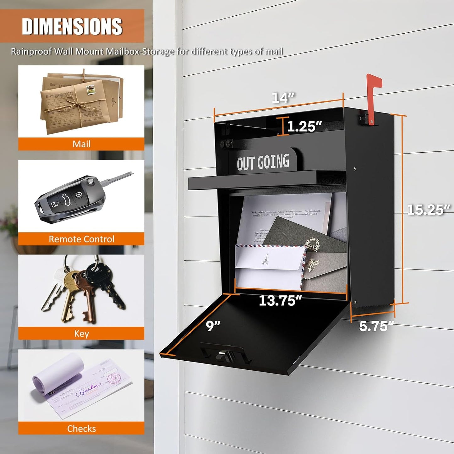 M-D03-H - Wall Mounted Locking Mailbox with Outgoing Mail Slot