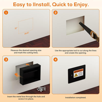 Hidden In‑Wall Safe – Keyed Recessed Lock Box, Fits 16" Studs, for Cash, Firearms & Documents (Black)