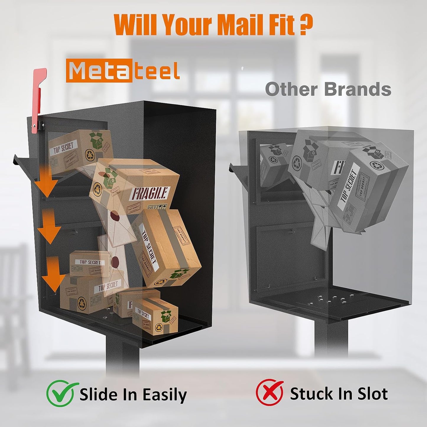 M-D25-H Package Mailbox with Lock, Large Post-Mount Locking Mailboxes for Outdoor
