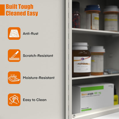Locking Medicine Cabinet with Double Doors – Wall-Mount Steel Drug Cabinet