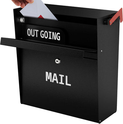 Wall Mounted Locking Mailbox – Weatherproof Steel, Outgoing Slot, Key Lock, Red Flag
