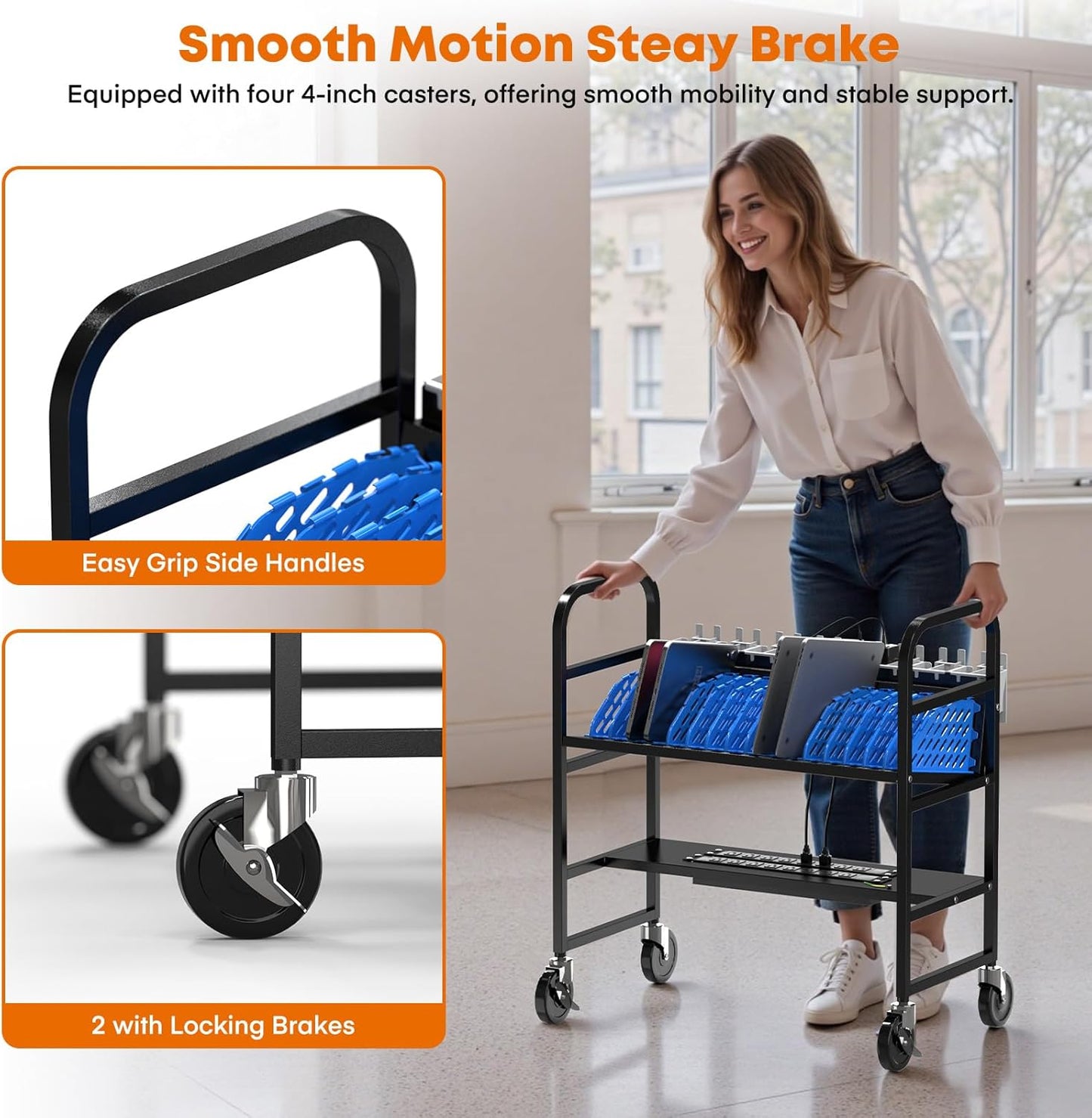 16-Device Charging Station – Open Cart for Laptops & Tablets, Cord Management