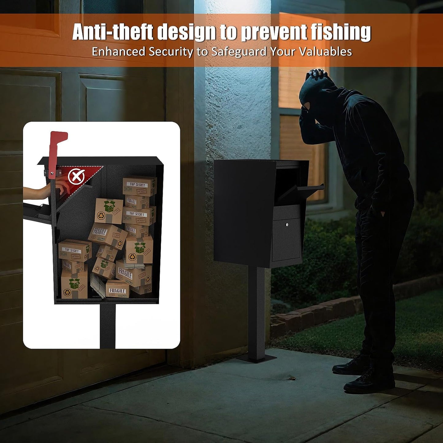 M-D25-H Package Mailbox with Lock, Large Post-Mount Locking Mailboxes for Outdoor